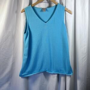 Chico’s tank sweater v-neck sleeveless blue aqua knit top Chicos Sz1/medium